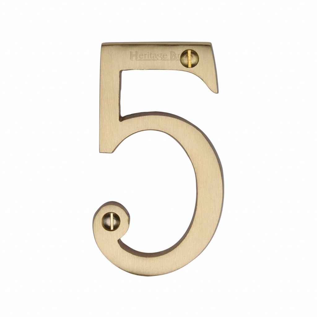 M Marcus Heritage Brass Numeral 5 - Face Fix 76mm Traditional font